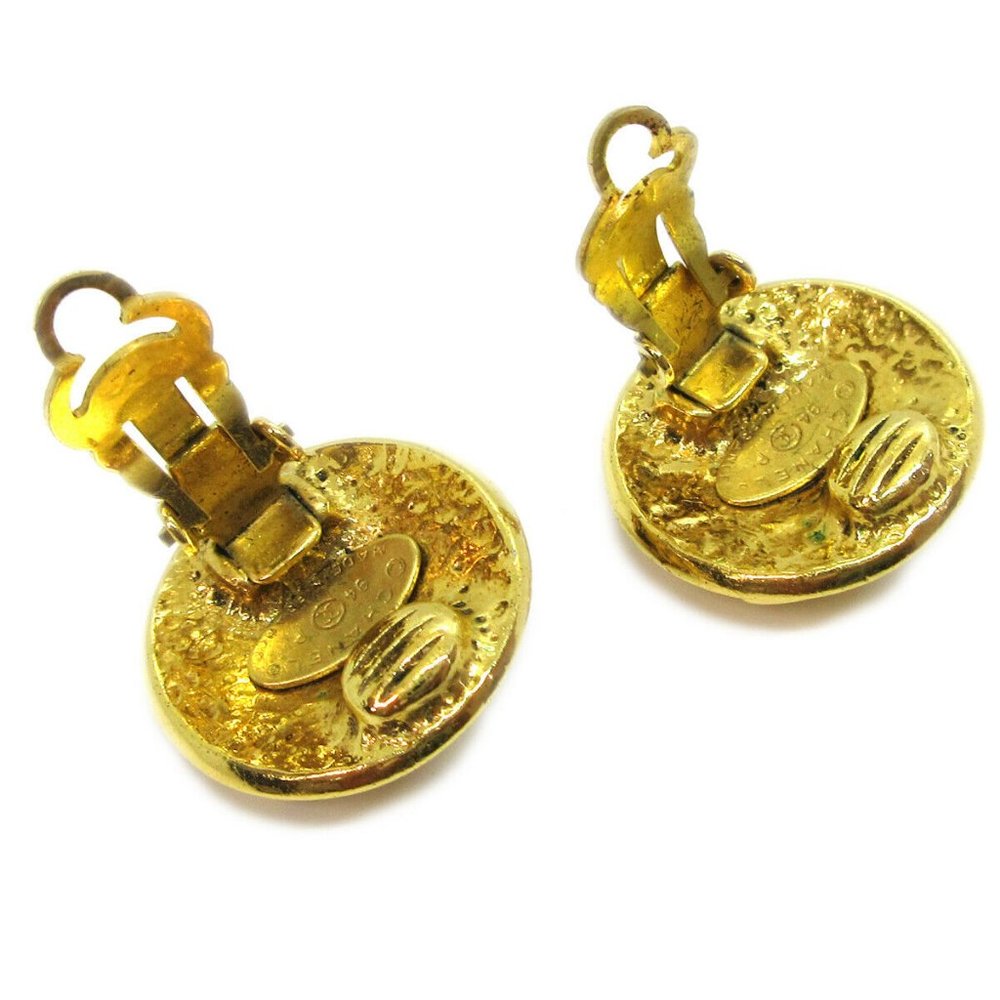 CHANEL CC Button Motif Earrings Gold-Tone Clip-On - Picture 3 of 5